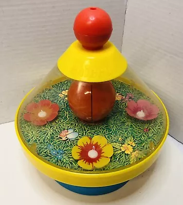 Vintage 1980s Chicco Spinning Push Top Toy W/ Chime Bell Bumblebee Flowers Italy • $27.50