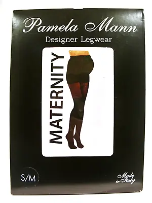 PAMELA MANN MATERNITY TIGHTS Mock Stocking Suspender Black UK Size S/M • $6.20