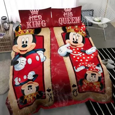 Funny Gift Mickey Mouse Minnie Mouse Quilt Duvet Cover Set Full Bedspread Twin • $77.99