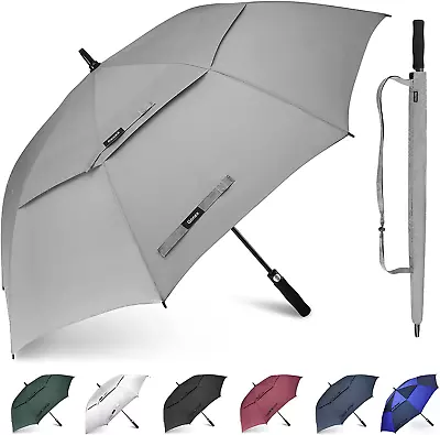 Golf Umbrella Large 68 Inch Double Canopy Oversize Vented Rain Windproof Grey • $39.27