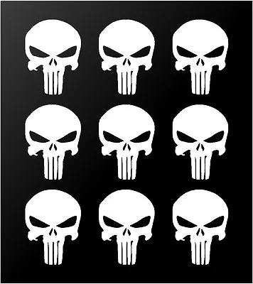 The Punisher Skull Vinyl Decals Phone Helmet Gun Mag 1  2  3  Stickers Set Of 9 • $4.99