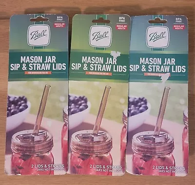 3x Ball Mason Jar Sip And Straw Lids 2 Sets Of 2 BPA Free New Regular Mouth Size • $15.95