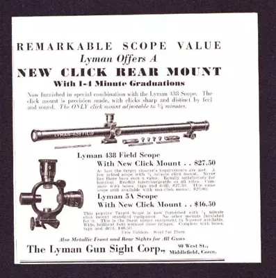 1932 Print Ad Lyman 438 Field Scope With New Click Mount • $8.51