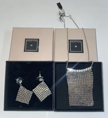 NEW & RARE Mary Kay Swarovski Silver Mesh Necklace & Earrings ￼Jewelry Set NIB! • $24.99