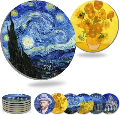 Coasters For Drinks Ceramic Van Gogh Art Coasters Set - Use 6 Famous Van Gogh Pa • $14.74