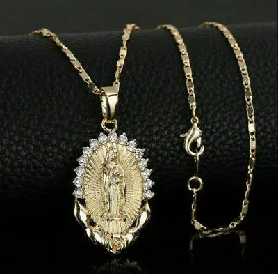 Men Gold Filled Cross Crucifix Necklace + Virgin Mary Crucifix Jesus Pendant • £3.62