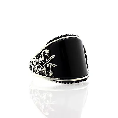 Mens 925 Silver Black Obsidian Ring Party Punk Jewelry Onyx Stone Band Size 6-12 • $1.71