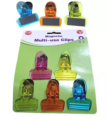 5 X Neon Magnetic Multi Use Clips Fridge Magnets Large Bulldog Clips Notes Memos • £3.39