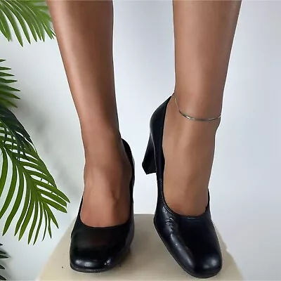 Vintage Y2K Black Classy Romantic Grunge Coquette Chunky Heels Pumps / Size: 7W • $25