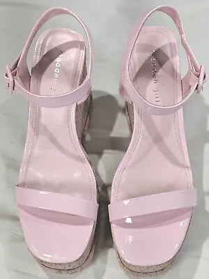 MADDEN GIRL Wome's Platform Sandal Sz 9 Light Pink Patent Leather Cork Heel NWOB • $35