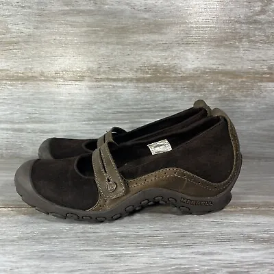 Merrell Women’s Plaza Bandeau Brown Leather Mary Jane Wedges Size 6.5 • $24.99