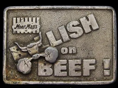 Je27153 Vintage 1983 **moor Mans - Bullish On Beef** Pewter Belt Buckle • $17