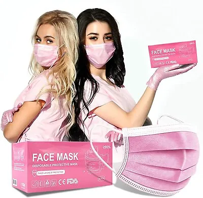 50 X PINK DISPOSABLE FACE MASKS 3 Ply 50 Disposable Face Mask • £4.99