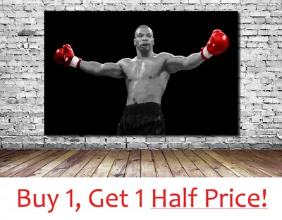 MIKE TYSON CANVAS WALL ART PRINT - Red + Black -  FRAMED  *Ready To Hang* • £119.99