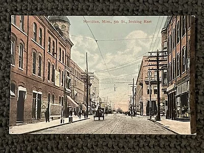 5TH STREET LOOKING EAST MERIDIAN MISSISSIPPI MS  Postcard LAUDERDALE COUNTY • $9.99