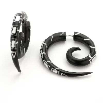 £33.09 • Buy Fake Stretcher Earrings Black Horn Bone Tattoo Tribal Spiral - 81stgeneration