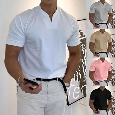 £3.16 • Buy UK Mens Summer Grandad Shirts Henley Tops Short Sleeve Tee T-Shirt Casual Blouse