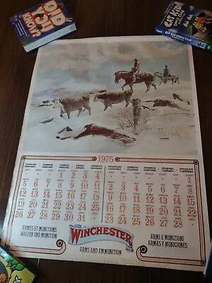 Vtg WINCHESTER Arms Ammunition 1975 Wall Calendar 6 Sheets 28 X21  Cowboy West • $102.50