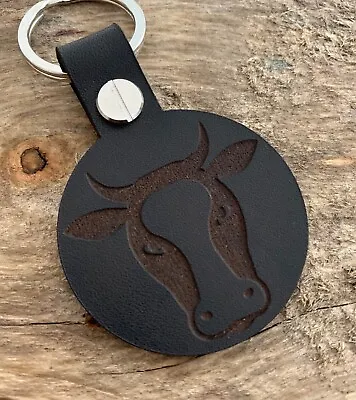 COW Bull Farmer Butcher Beef Meat Leather Keyring Keychain Fob Gift Black • £9.95