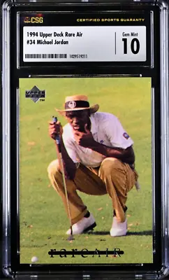 ⭐️ Michael Jordan 1994 Upper Deck Rare Air #34 Csg 10 Gem Mint Card Golf 🔥 • $75