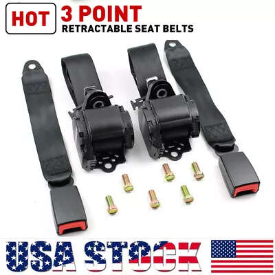 2X 3-Point Retractable Adjustable Safety Seat Belt Straps Car Vehicle Belt Kit • $36.22