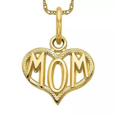 14K Yellow Gold Mom Heart Necklace Charm Pendant • $117