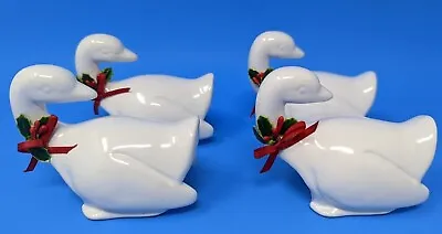 Vintage Vera Neumann Christmas Goose Duck Napkin Holder Rings Set Of 4 • $19.99