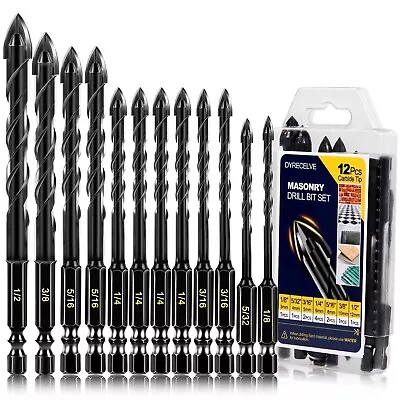 12-PCS Concrete Drill Bit Set & Masonry Drill Bit Set Cement Drill Bits • $14.50