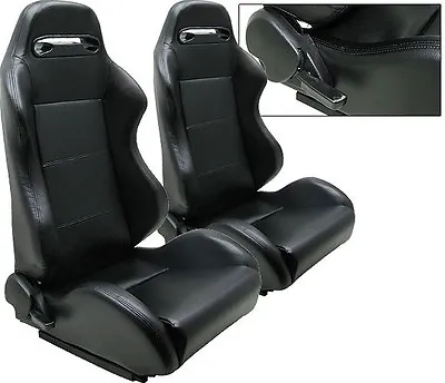 2 X Black Pvc Leather Racing Seats Reclinable + Sliders For Pontiac New * • $286.39