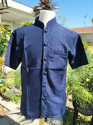 Mens Khmer Silk Mandarin Collar Shirts Short Sleeve 100% Silk Casual Sz. XXL  • $35.50