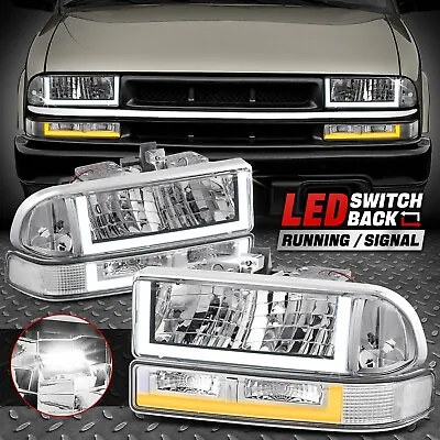 [Switchback U-LED DRL Signal] For 98-04 Chevy Blazer S10 Headlights Chrome/Clear • $124.88