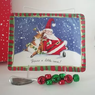 NEW Mud Pie ‘Raise A Little Cane’ Christmas Tray/Plate 6” X 8” With Cheese Knife • $9.95