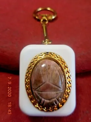 Vintage Sankyo Music Box Keychain Carved Maroon Stone Plays  Tomorrow   • $20