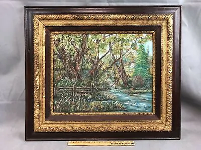 Vintage Original Oil Painting On Canvas Framed Trees River Signed • $80