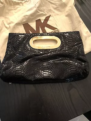 Michael Kors Black Crocodile Gold Handle Clutch Bag. Terrific Condition! • $125