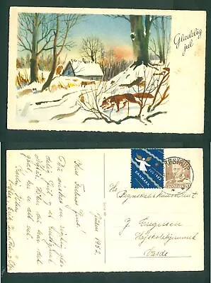 Denmark. Christmas Card 1952 With Seal + 20 Ore. Frostrup.FoxForestHouse.Varde • $2.85