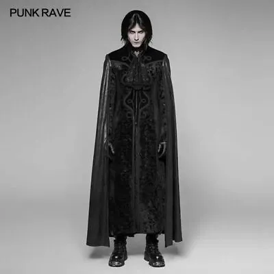 Punk Rave Black Gorgeous Vintage Man Gothic Long Cape Coat Vampire  Party Cloak • $246.57