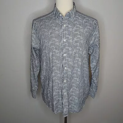 Hart Schaffner Marx Mens XL Button Dress Shirt Collar Blue White Stripe Camo  • $12.95