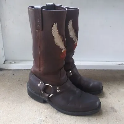 Harley Davidson Brown Embroidered Eagle Harness Biker Boots Mens Sz 7.5 B NARROW • $65