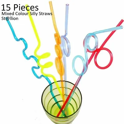 X15 Drinking Reusable Straws Curly Crazy Twisty Kids Party Novelty Tableware UK • £10.99