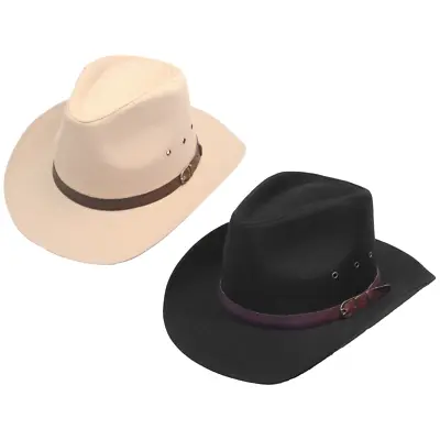 100% Cotton Cowboy Stetson Style Hat New S M L  57 58 59cm Black Or Beige • £15.99