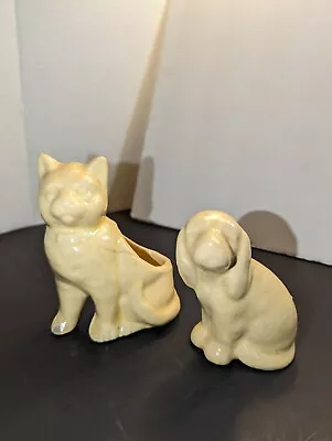 Vintage Yellow Small Cat Planter And Dog Figurine  • $5