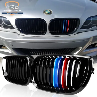 Gloss Black M-Color Front Kidney Grill For BMW E46 3-Series Sedan LCI 2002-2005 • $39.98