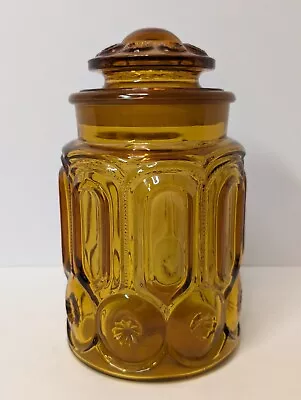 Large Vintage LE Smith Moon And Stars Amber Glass Canister Jar W/ Lid Minor Chip • $50