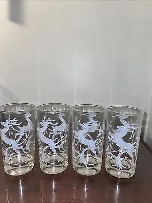 Four Vintage MCM Gazelle Antelope Glasses 5-1/8  Tall • $34