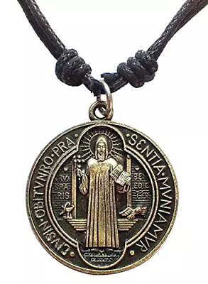 Bronce Antiguo Medalla San Benito De Nursia Colgante CordÃ³n Ajustable • $15.31