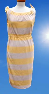 H&M Trend Conscious Midi Bow Towel Yellow Striped Cotton Beach Dress Sz 10 RARE • $49.99