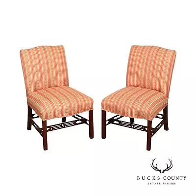 Chippendale Style Custom Upholstered Pair Of Mahogany Side Chairs • $1095