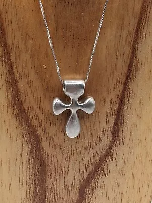 Vintage Sterling Silver MEXICO Chunky Cross Pendant ~ 18 Inch  925 Italy Chain • £35.02