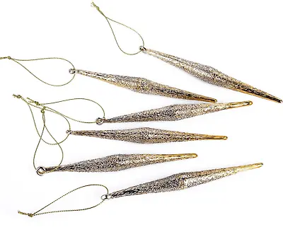SET OF 6 Gold Icicle Ornaments Glass Christmas Ornaments Set 6 Pc X 6  Each • $13.95